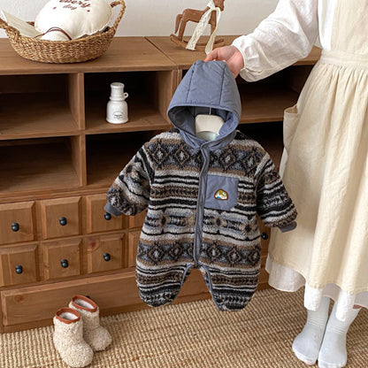 【BABY】レトロフード裏起毛カバーオールSK102927