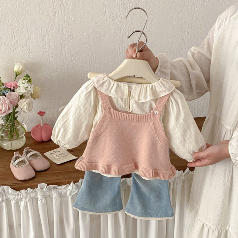 【BABY】ハートニットベスト＆フリルシャツ、ハート刺繍デニムSK103713
