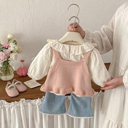【BABY】ハートニットベスト＆フリルシャツ、ハート刺繍デニムSK103713