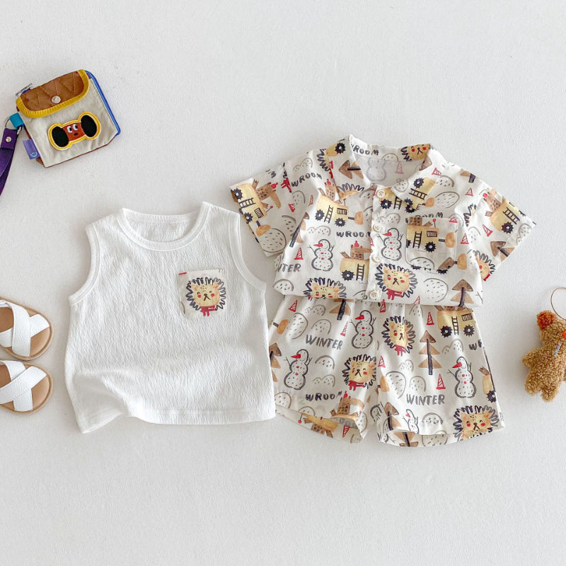 【BABY&KID】夏新作 ライオンオシャレセットアップ、ノースリーブＴシャツSK072011