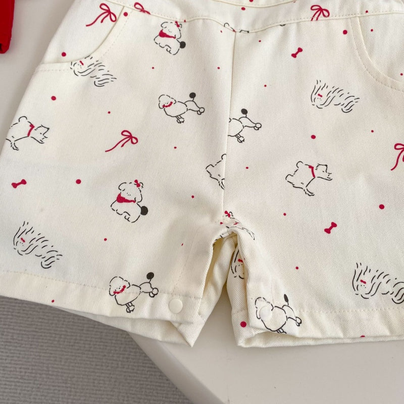 【BABY&KID】夏新作いぬプリントサロペットショートパンツ＆無地タンクトップSK105509