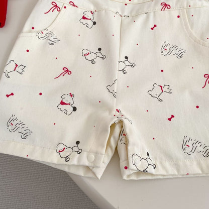 【BABY&KID】夏新作いぬプリントサロペットショートパンツ＆無地タンクトップSK105509