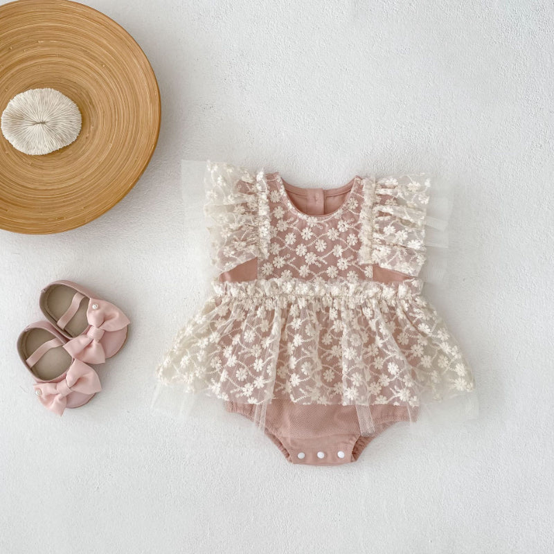 【BABY】夏新作 レース刺繍ロンパースワンピースSK080105