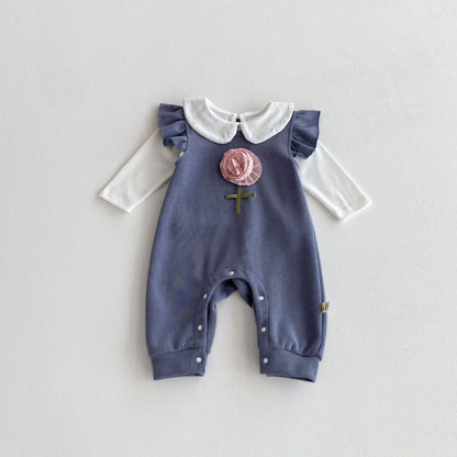 【BABY】立体フラワーフリル袖ロンパース、ドールカラーブラウスSK100832