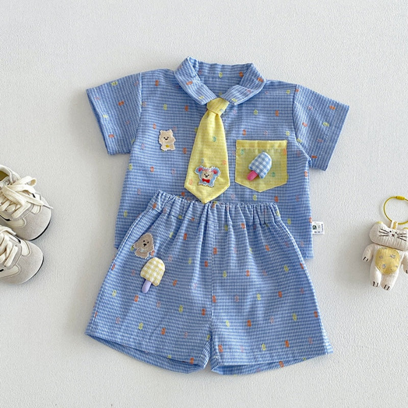 【BABY】夏新作カートゥーンチェックセットアップSK105309