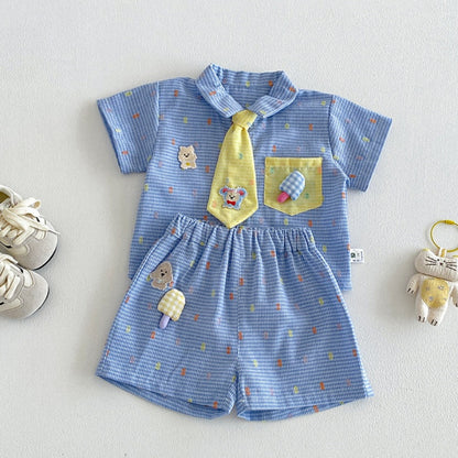 【BABY】夏新作カートゥーンチェックセットアップSK105309