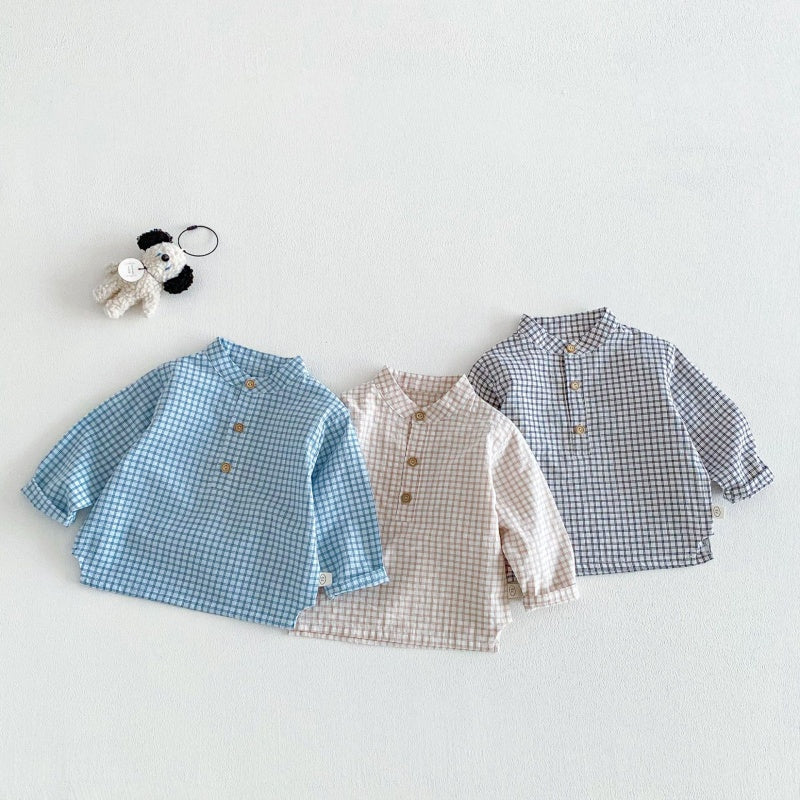 【BABY&KID】韓国風スタンドカラーチェックシャツSK104113