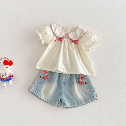 【BABY】夏新作韓国風蝶結びブラウス、蝶結びショートパンツSK104810