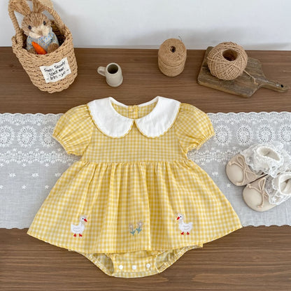 【BABY】夏新作 チェックあひる刺繍ロンパースSK104907