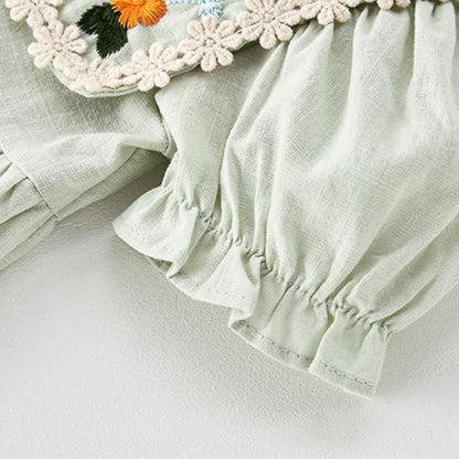 【BABY&KID】夏新作 フリル刺繍襟ロンパース、ワンピースSK092635