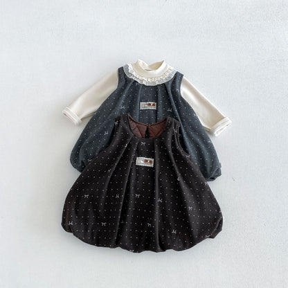 【BABY&KID】ドット蝶結びワンピース、ベージュトップスSK108112