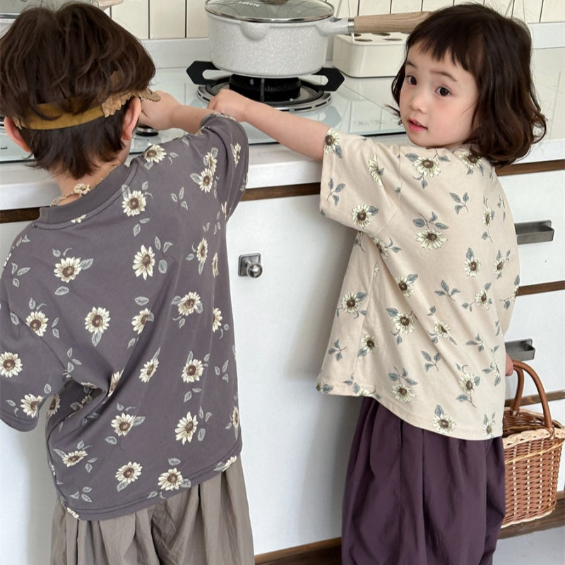 【BABY&KID】夏新作 フラワープリント半袖Tシャツ、シャツSK080513
