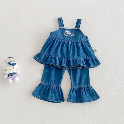 【BABY】夏新作カートゥーン刺繍デニムセットアップSK105312