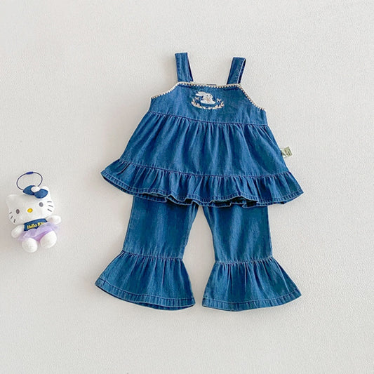 【BABY】夏新作カートゥーン刺繍デニムセットアップSK105312