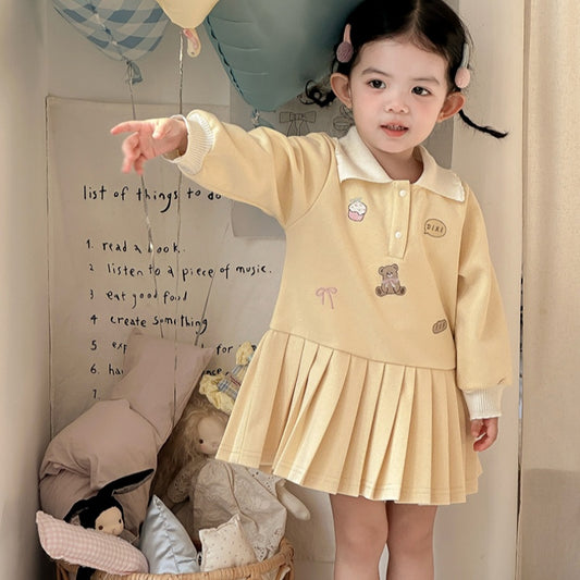 【BABY】カレッジ風カートゥーン切替プリーツスカートSK103416