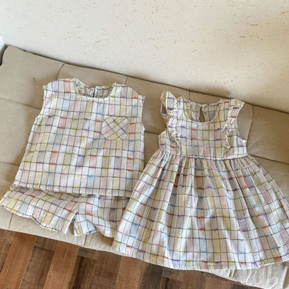 【BABY＆KID】夏新作 チェック肩フリルワンピース、セットアップSK063017