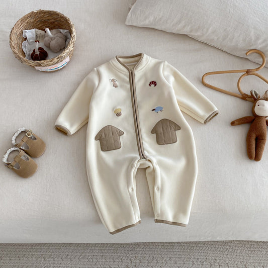 【BABY】冬新作おうち刺繍カバーオールSK102504