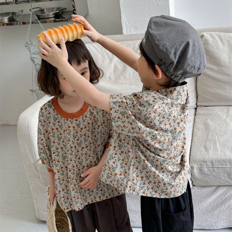 【BABY&KID】夏新作 フラワープリント半袖Tシャツ、シャツSK080506