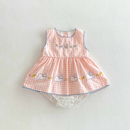 【BABY】夏新作 ウサギチェックノースリーブロンパースSK062326