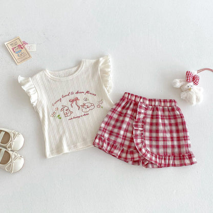 【BABY&KID】夏新作 うさぎプリントトップス、チェックショートパンツSKO71218