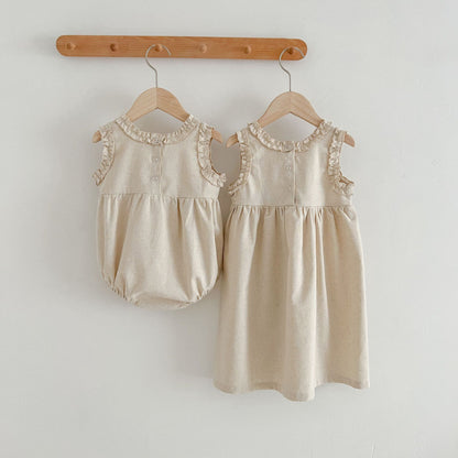 【姉妹服】夏新作 フリル袖ノースリーブロンパース、ワンピースSK081619