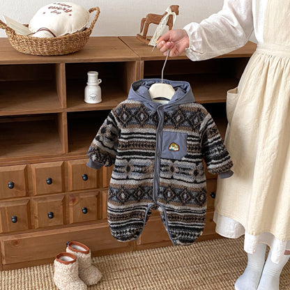 【BABY】レトロフード裏起毛カバーオールSK102927