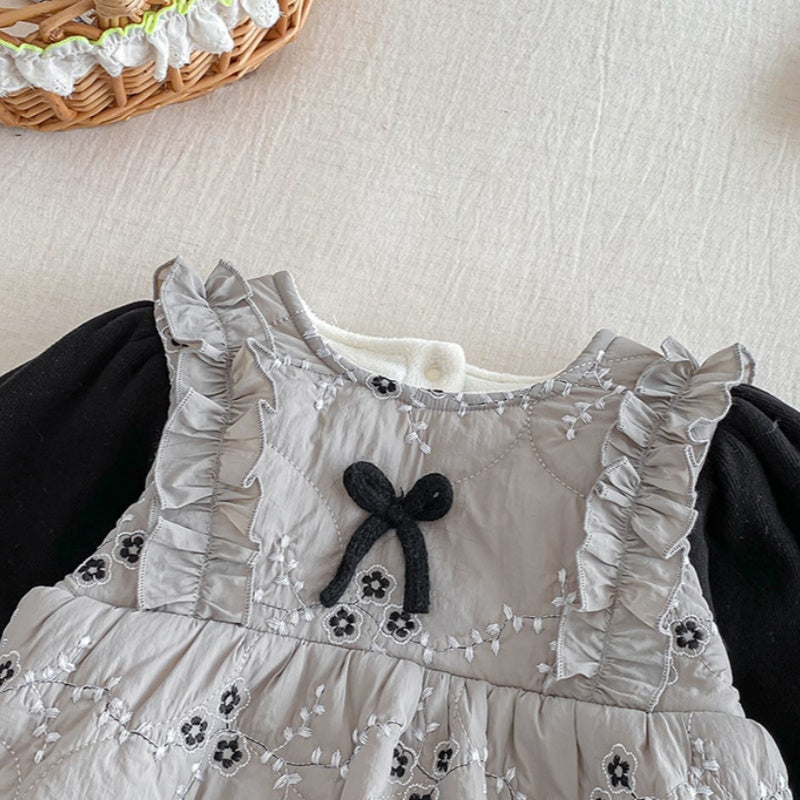 【BABY】冬新作小花柄蝶結びキルティングロンパースSK103102