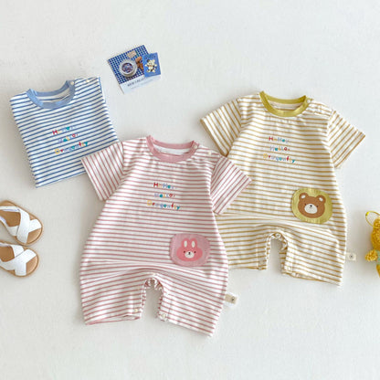 【BABY】夏新作 ストライプワッペンロンパースSK070121