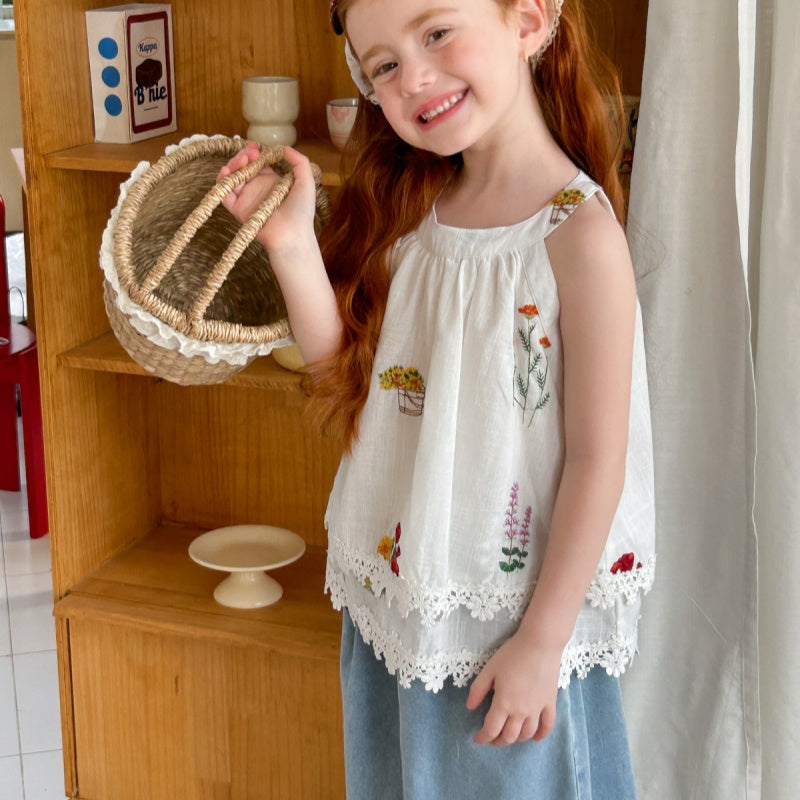 【BABY&KID】夏新作 刺繍ホルターネックタンクトップSK082319