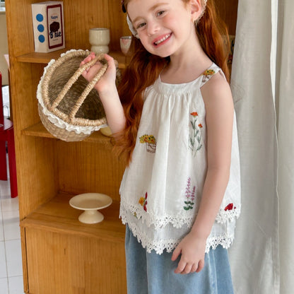 【BABY&KID】夏新作 刺繍ホルターネックタンクトップSK082319