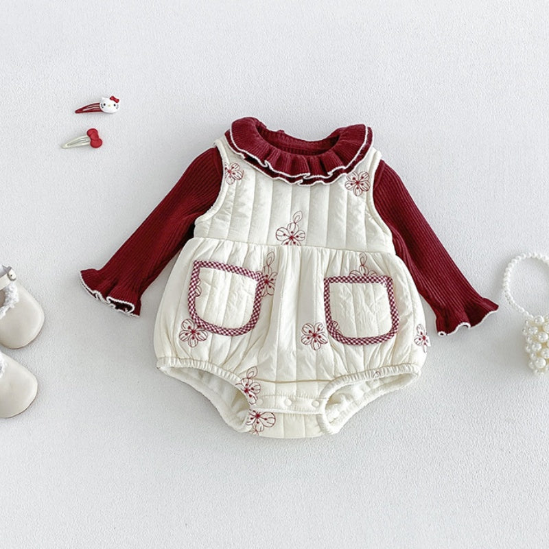 【BABY】冬新作刺繍裏起毛ロンパース、ニットトップスSK108305