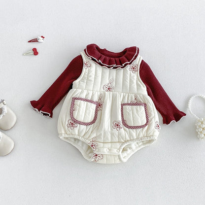 【BABY】冬新作刺繍裏起毛ロンパース、ニットトップスSK108305