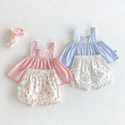 【BABY&KID】夏新作 無地キャミソール、花柄ショートパンツSK080614