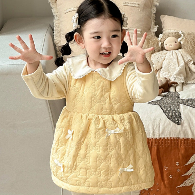 【BABY】冬新作キルティング蝶結びジャンパースカートSK103123