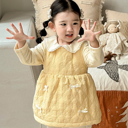 【BABY】冬新作キルティング蝶結びジャンパースカートSK103123