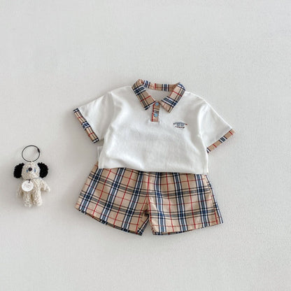 【BABY&KID】夏新作韓国風刺繍ロゴ半袖Tシャツ、チェックショートパンツSK105023