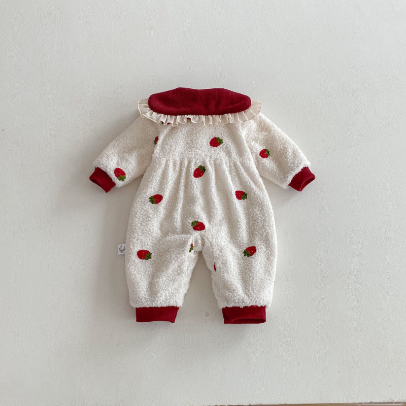 【BABY】冬新作いちご裏起毛カバーオールSK102709