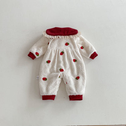 【BABY】冬新作いちご裏起毛カバーオールSK102709