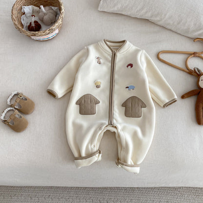【BABY】冬新作おうち刺繍カバーオールSK102504