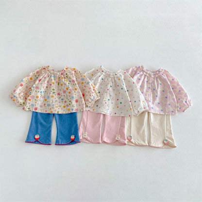 【BABY&KID】蝶結び、うさぎ、花柄プリントシャツSK104116