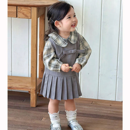【BABY】韓国風スクールワンピース＆チェックシャツSK103707