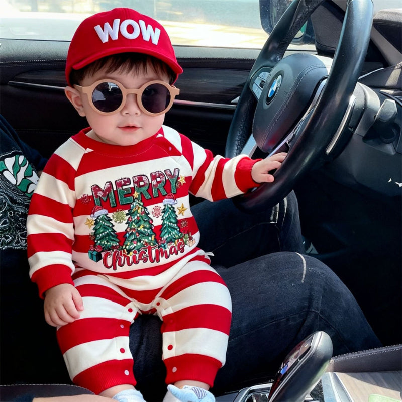 【BABY】ボーダークリスマスツリーあったかカバーオールSK103204