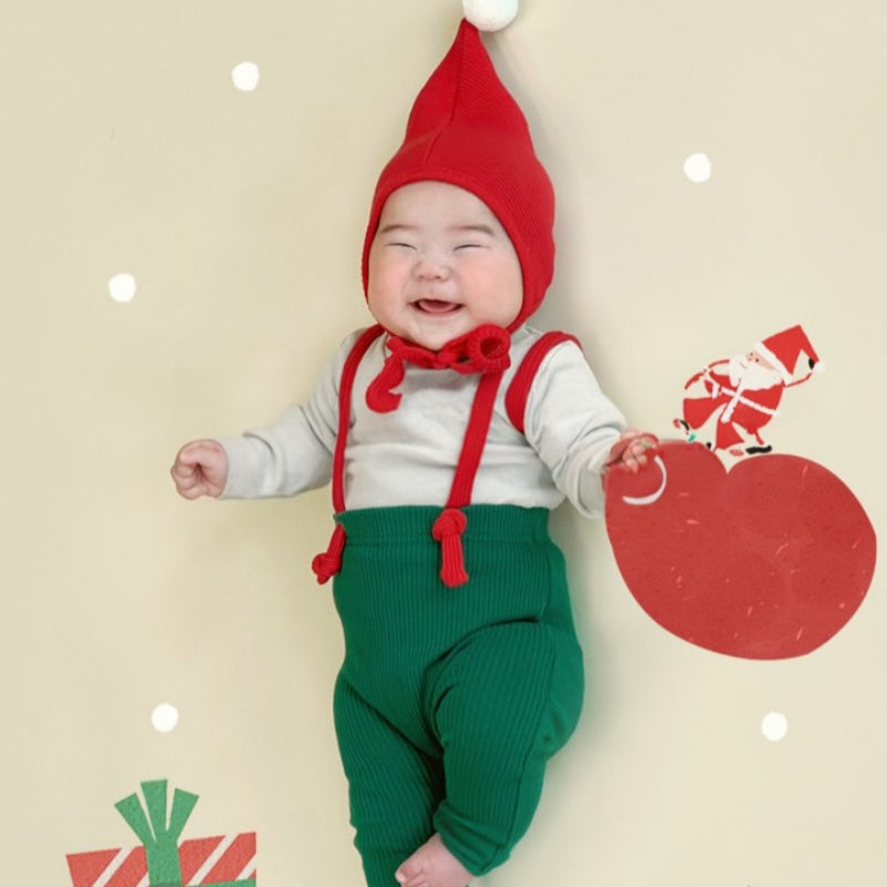 【BABY】クリスマス風ストレッチサロペット、帽子SK102818