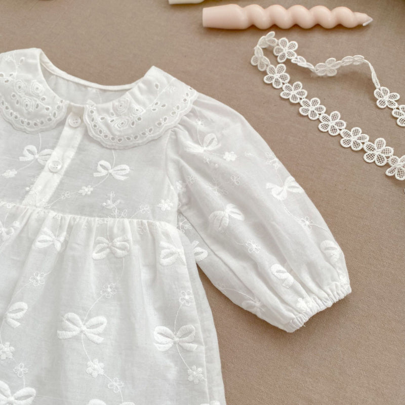 【BABY】翻襟蝶結び刺繍ロンパーススカートSK092815