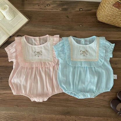 【BABY】夏新作 刺繍入り半袖ロンパースSK091318
