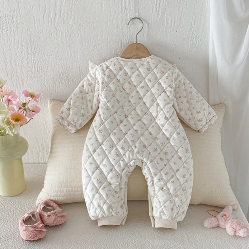 【BABY】冬新作小花柄キルティング フリルカラーカバーオールSK103101