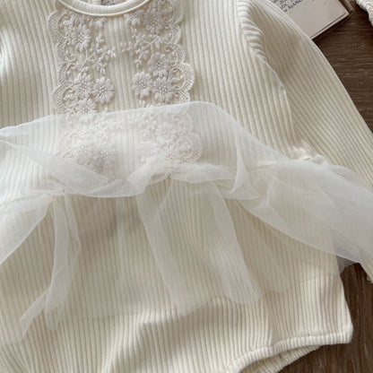 【BABY&KID】韓国風 レースワッフルロンパースSK021701