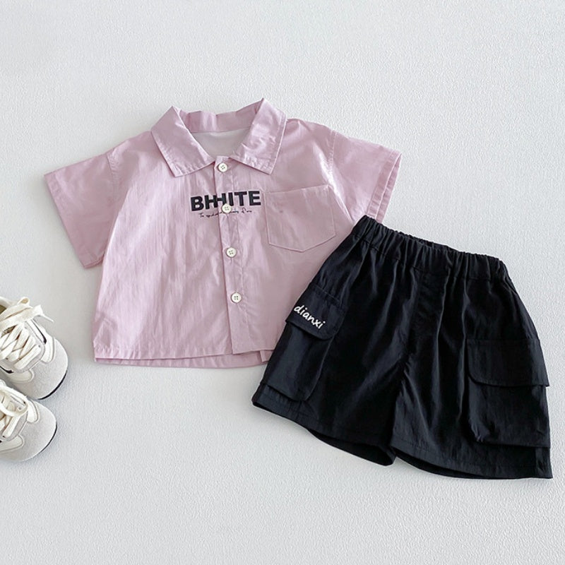 【BABY】夏新作英字シャツ、ダブルポケットショートパンツSK104523