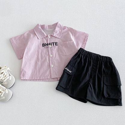 【BABY】夏新作英字シャツ、ダブルポケットショートパンツSK104523