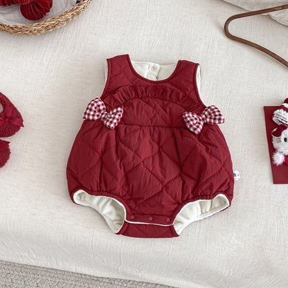 【BABY】冬新作キルティング蝶結びあったかロンパースSK103108
